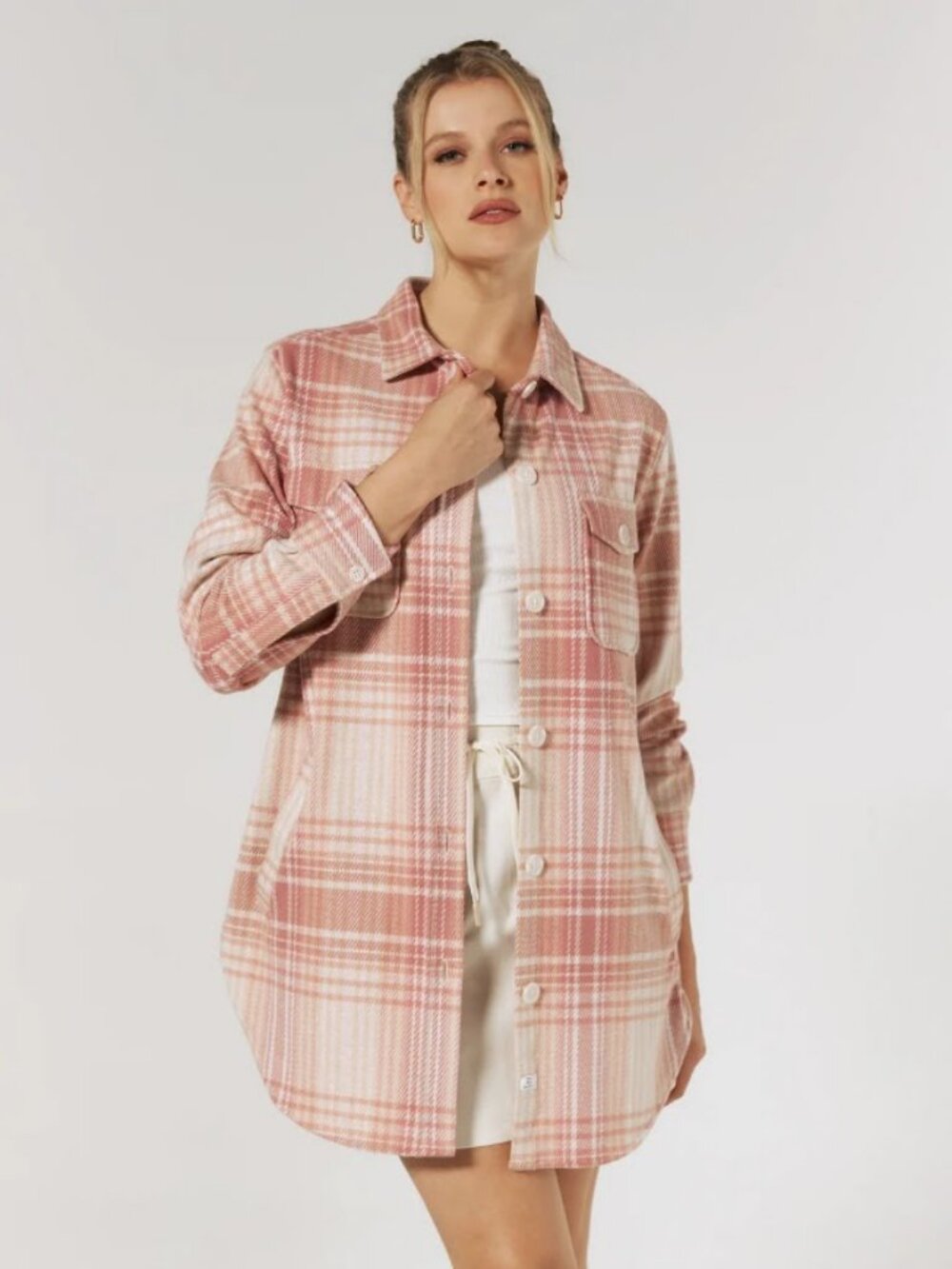 NWOT 7 Diamonds Generation Blush Pink Plaid Soft Knit Jacket Shacket M